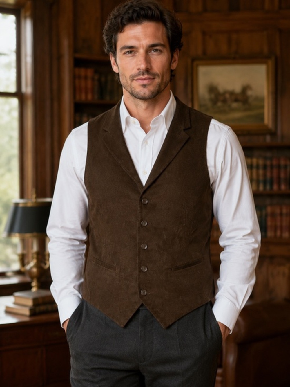 US Polo Assn Mens Large Brown Plaid Lined Button Front Suit Vest Waistcoat
